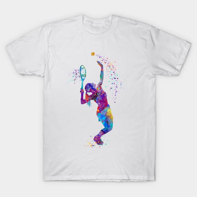 Tennis Girl Watercolor Painting Art Print Gifts T-Shirt by LotusGifts